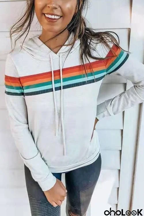 Rainbow Stripe Drawstring Hoodie