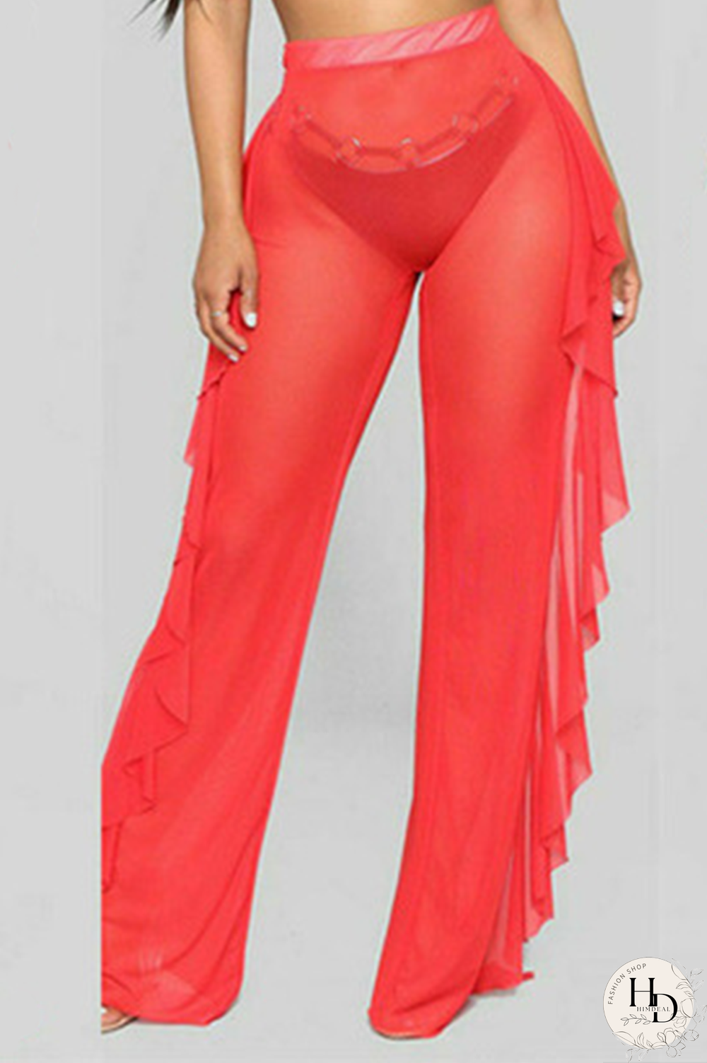 Black Sexy Solid Flounce Straight Mid Waist Straight Solid Color Bottoms