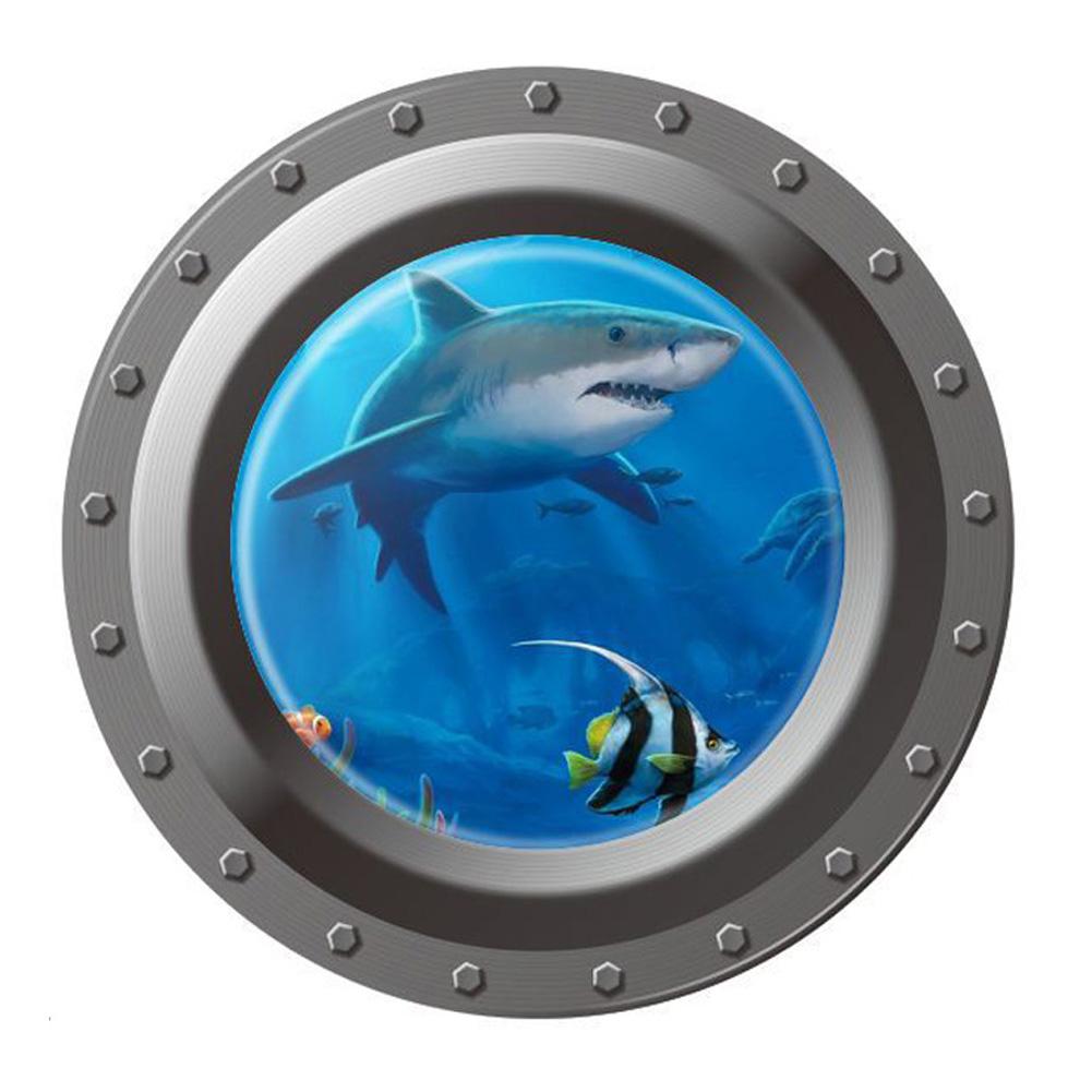 

Shark Ocean View Wall Sticker 3D Porthole Window Room Home Decor Art, 501 Original