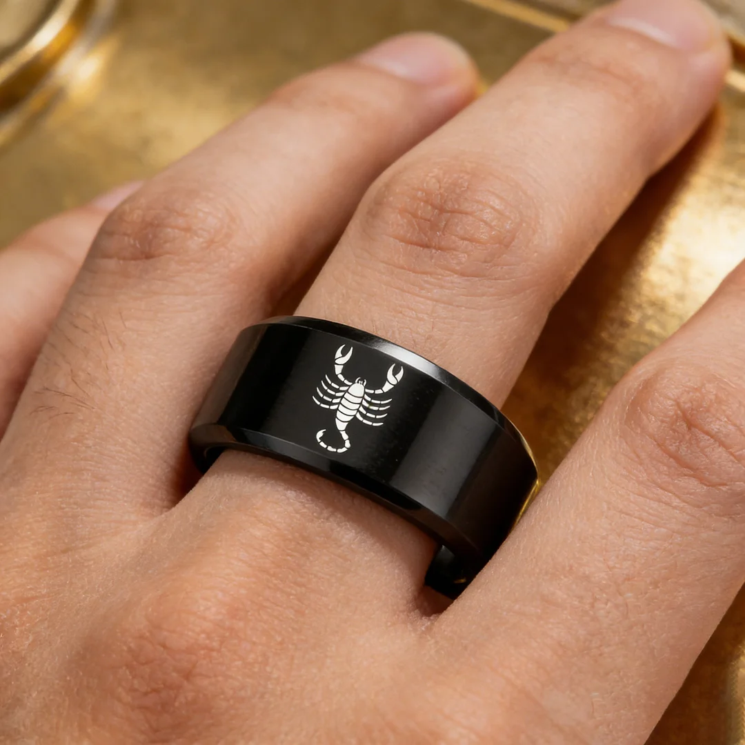 Black Scorpio Tungsten Wedding Ring Beveled Edges Black Laser Etched Couple Tungsten Carbide Rings 4MM 6MM 8MM