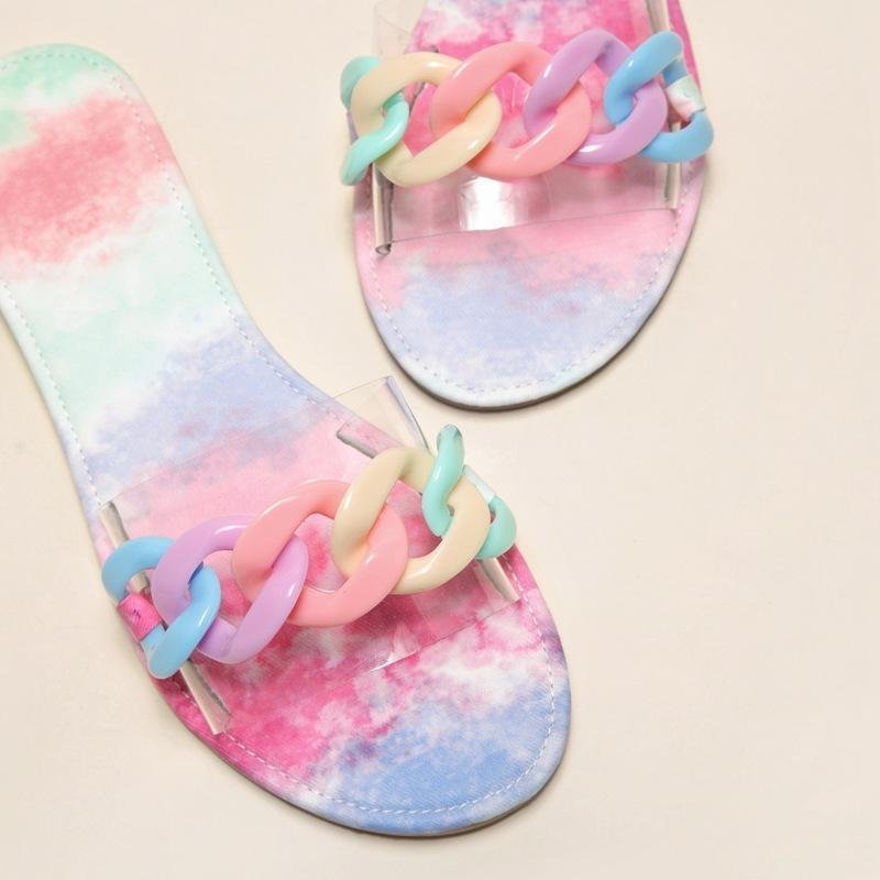 Women's chain decor clear strap colorful cute slide sandals