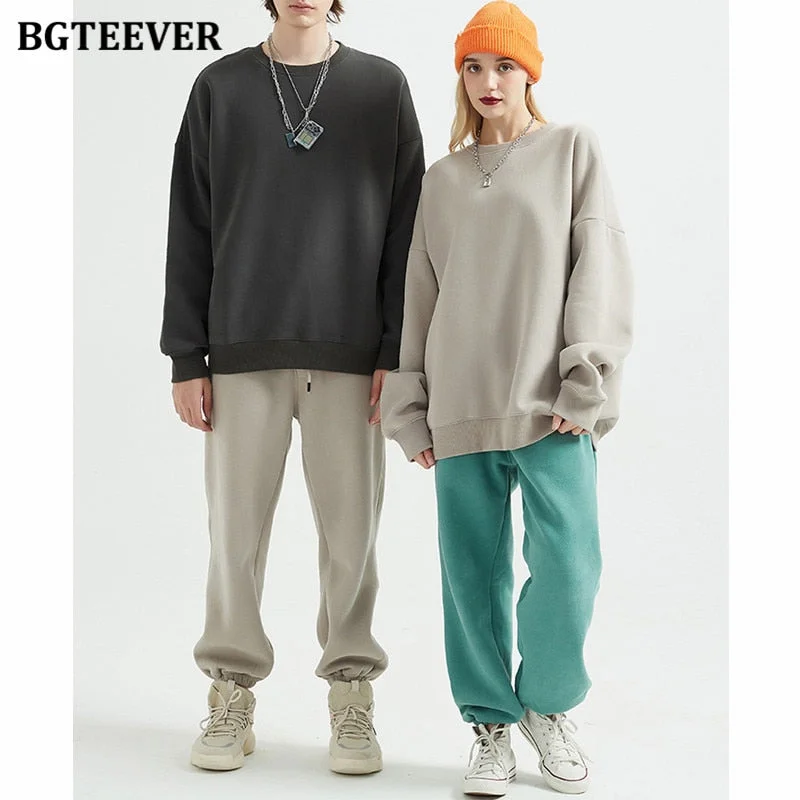BGTEEVER Winter Thicken Fleece Loose Women Pants Trousers 2021 Casual Drawstring Cotton Warm Female Sweatpants Ladies Pantalon