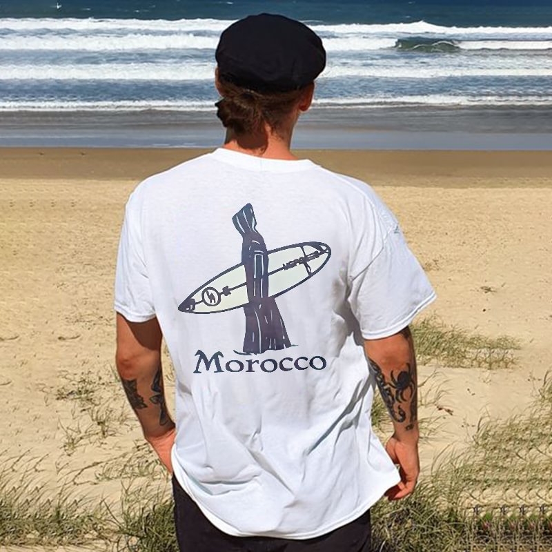Morocco Skull Surfing Crew Neck T-shirt
