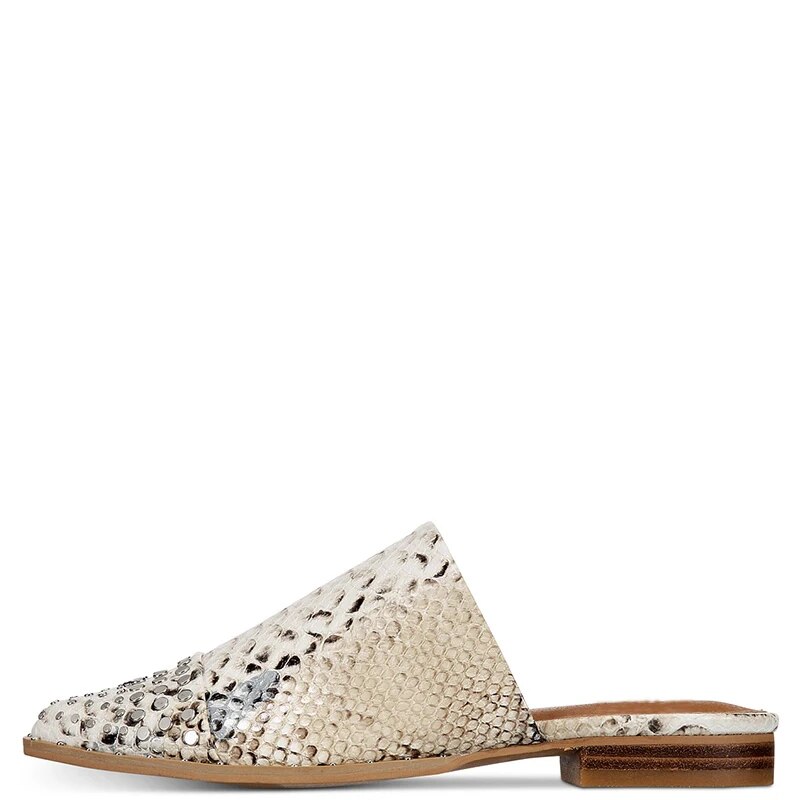 TAAFO Snake Skin Rivets Women Mules Outside Slippers Low Heels Pointed Toe Ladies Shoes