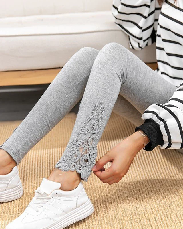 Lace Plain Casual Legging Pants