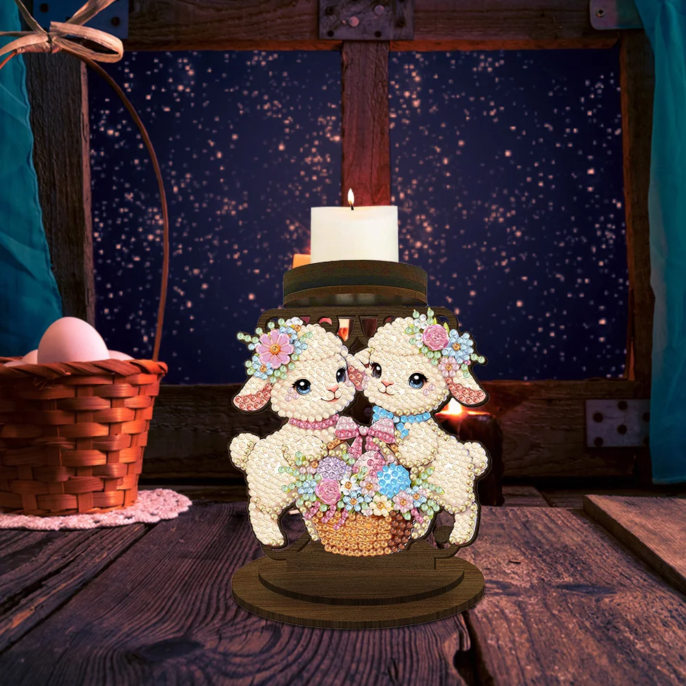 Easter Egg Lamb 5D DIY Diamond Painting Candle Holder Ornaments for Art Crafts
