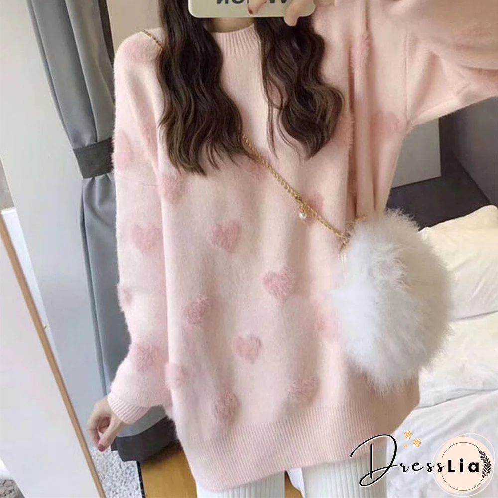 Sweater women's loose jacket fall winter love pullover long sleeve lazy style net red fashion retro knit top New hot sale