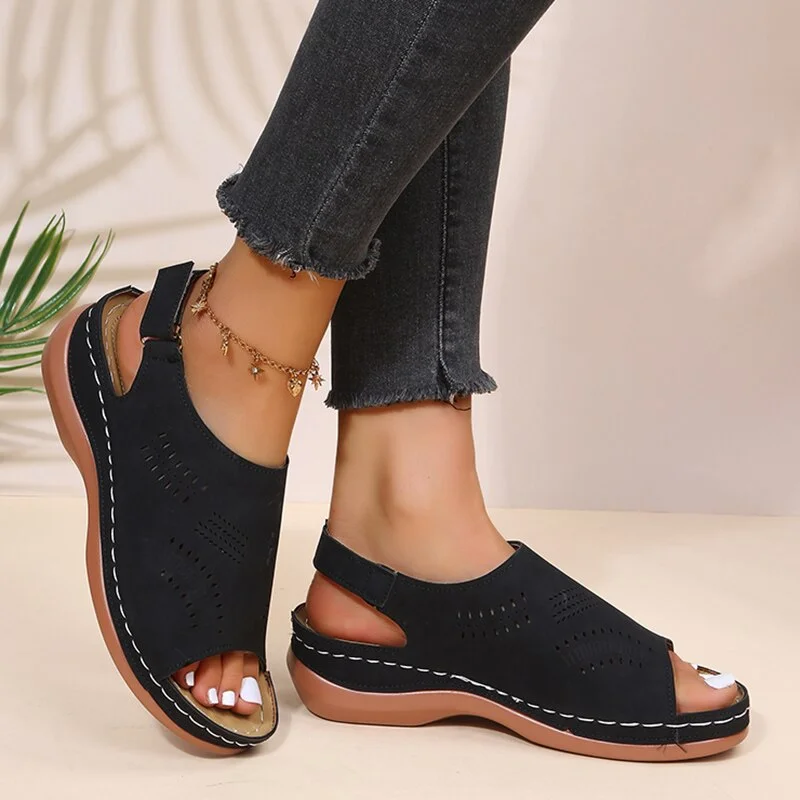 2022 Summer Women Platform Rome Sandals PU Leather Wedges Beach Sandalias Woman Open Toe Solid Casual Shoes Plus Size 43
