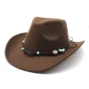 Unisex Fall Vintage Western Cowboy Woolen Sun Protection Wide Brim Hat by Inlyline