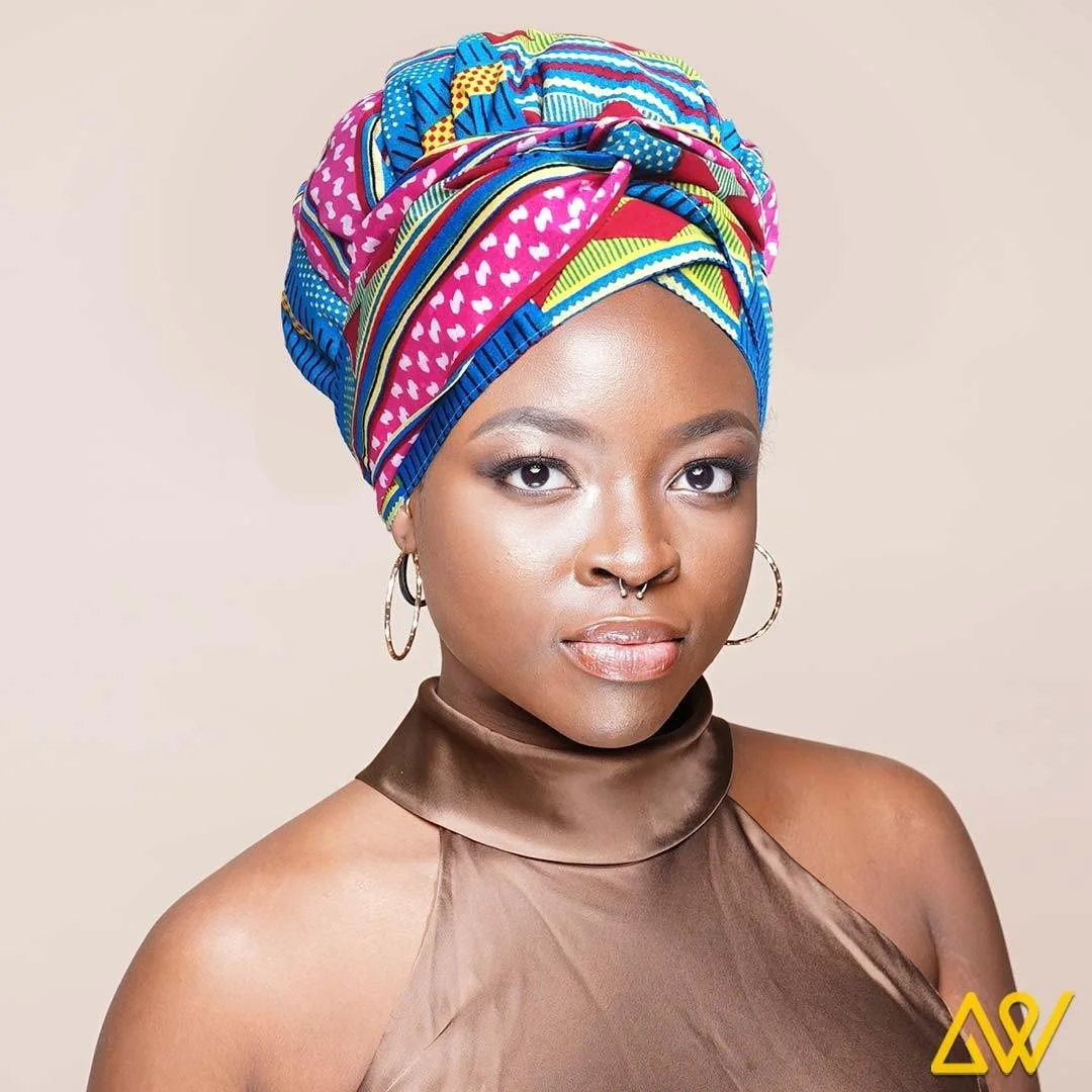 African Print Head Wrap With Satin-Lined-AW1168
