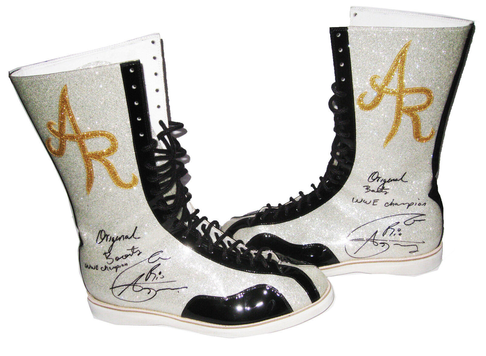 WWE ALBERTO DEL RIO RING WORN HAND SIGNED SILVER BOOTS WITH PICTURE PROOF COA