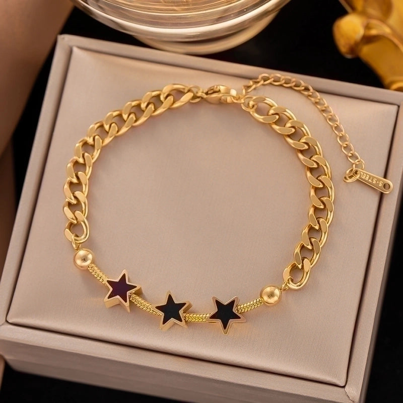 Commute Pentagram Round Square Titanium Steel Epoxy Plating 18k Gold Plated Bracelets