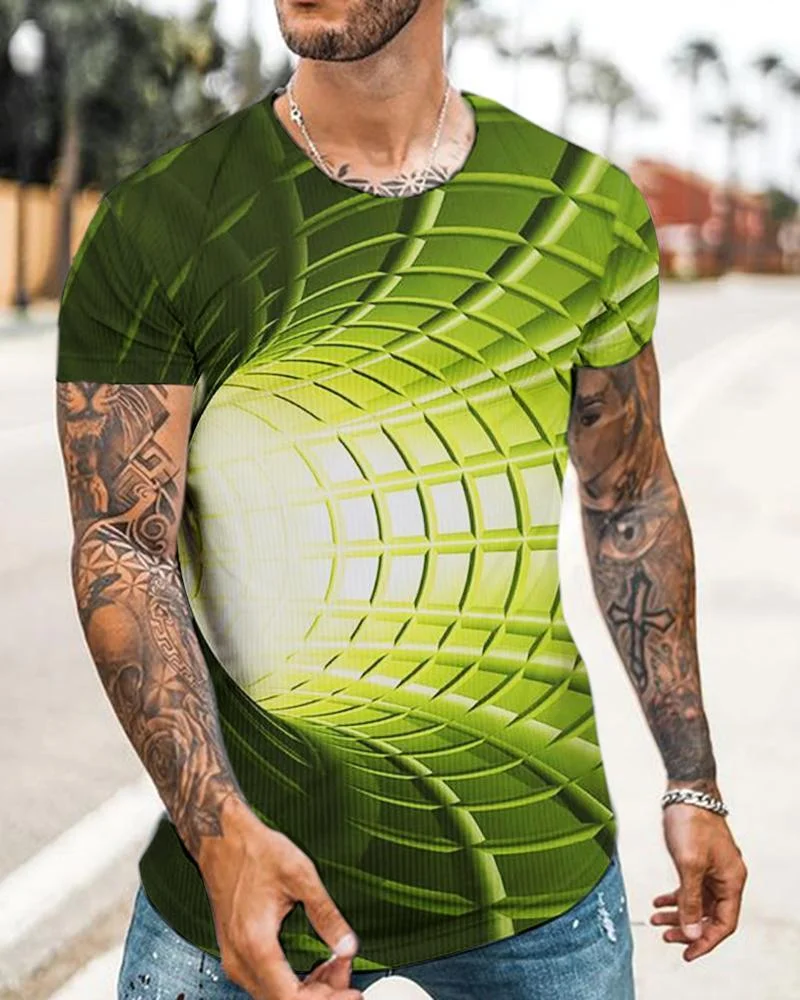 Men's Sport Green Abstract Printed T-shirt