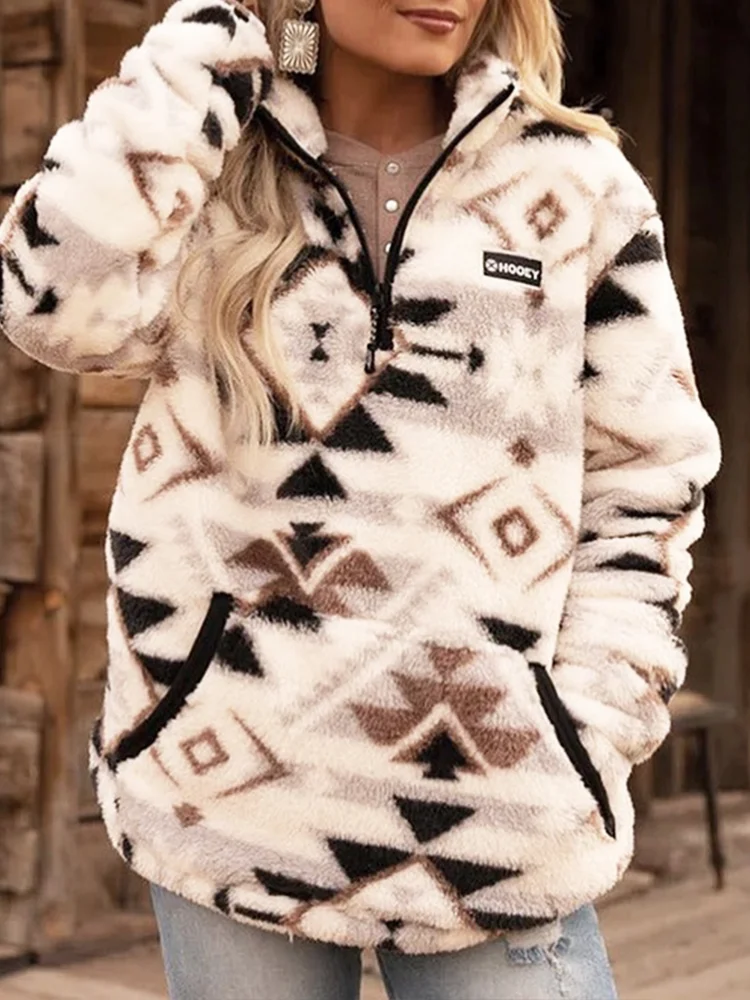 Women's Plush Aztec Zip Hoodie
