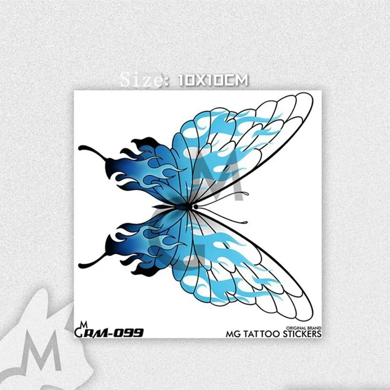 Sdrawing Flame Butterfly Dark Rose Tattoo Stickers Men Women Romantic Blue Flame Flower Art Fake Tattoo Personality Arm Tattoo Stickers 1020-0