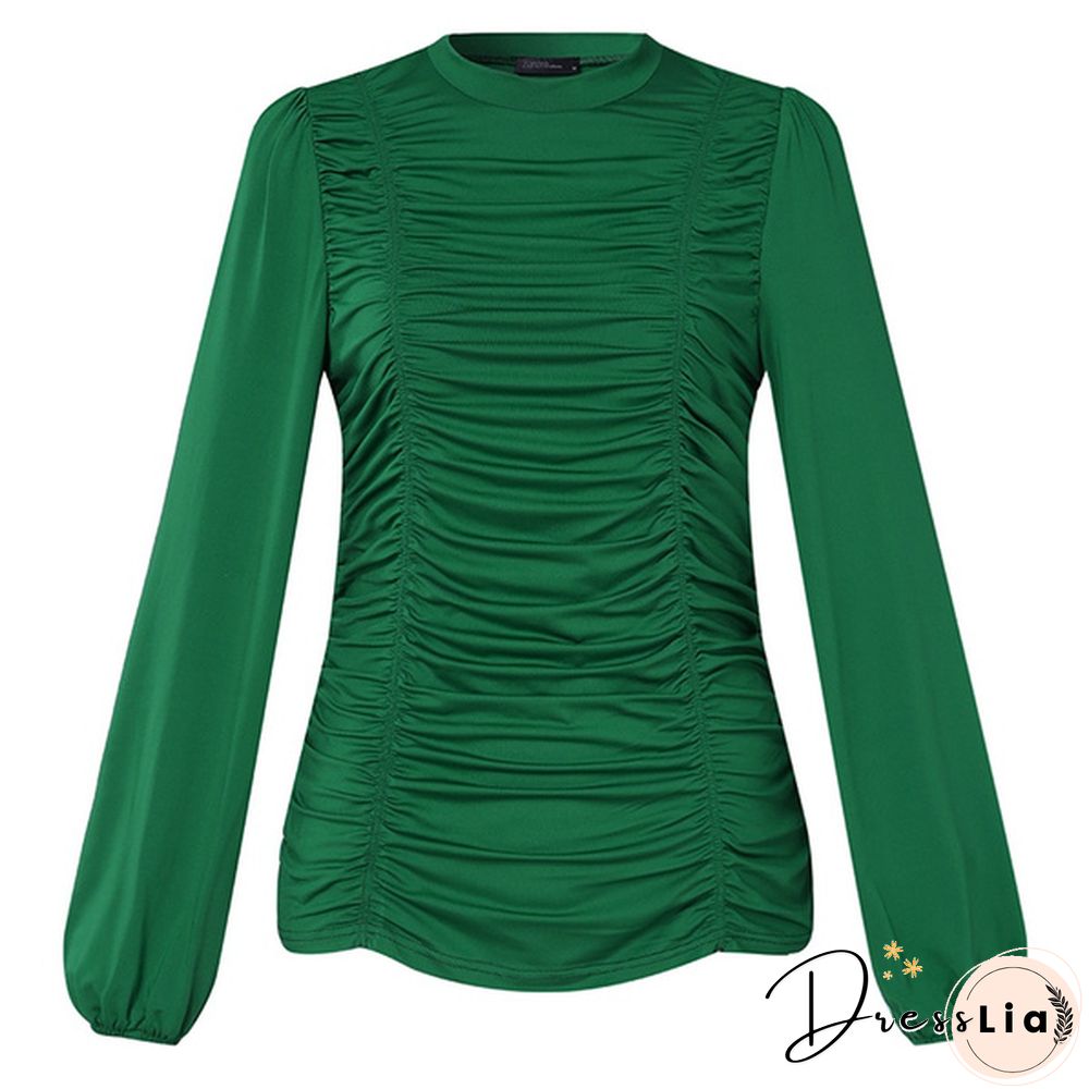 Blouses For Women Fashion Casual Long Sleeve neck fitted ruched elegant blouse