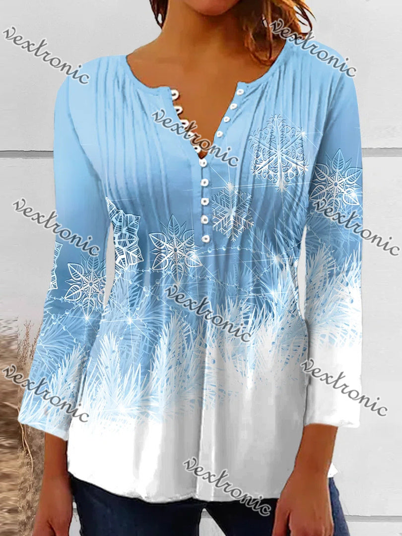 Women Long Sleeve V-neck Graphic Floral Printed Top