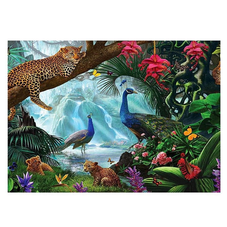 Leopard Peacock - Round Drill Diamond Painting - 40x30cm(Canvas)