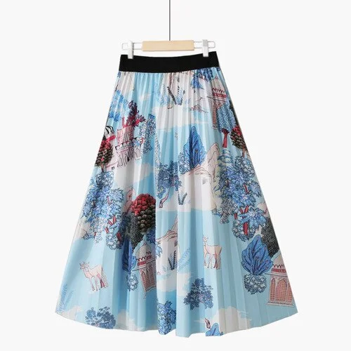 Tie Dye Gradient Long Skirt Women Fashion  Spring Summer A Line High Waist Pleated Midi Skirt Female Aesthetic