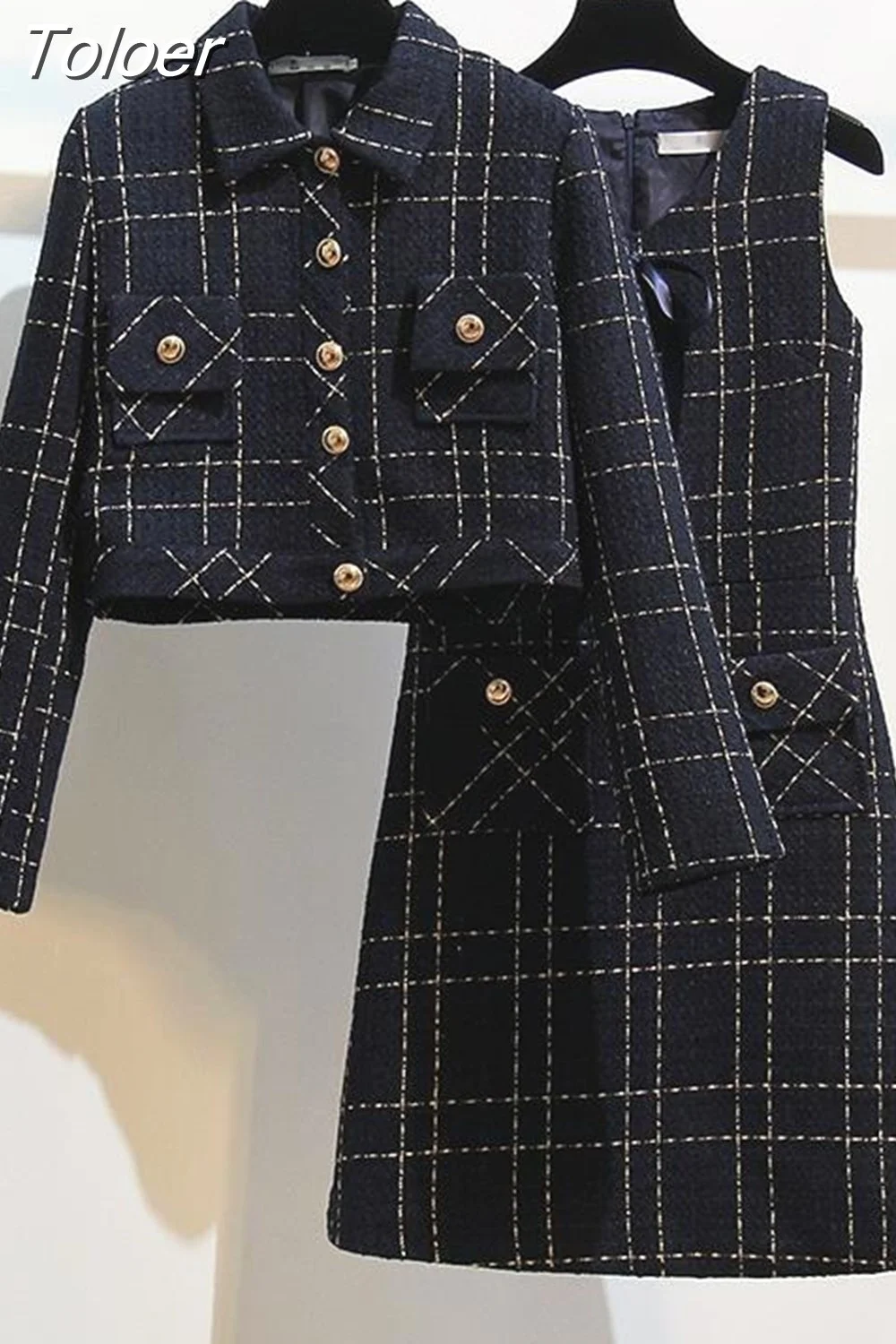 Toloer Toloer Long Sleeve Single Breasted Jacket Coat Elegant Fashion Casual Sleeveless Slim Dresses Vintage Sweet Street Fashion New 1127-0-Outfit Ideas