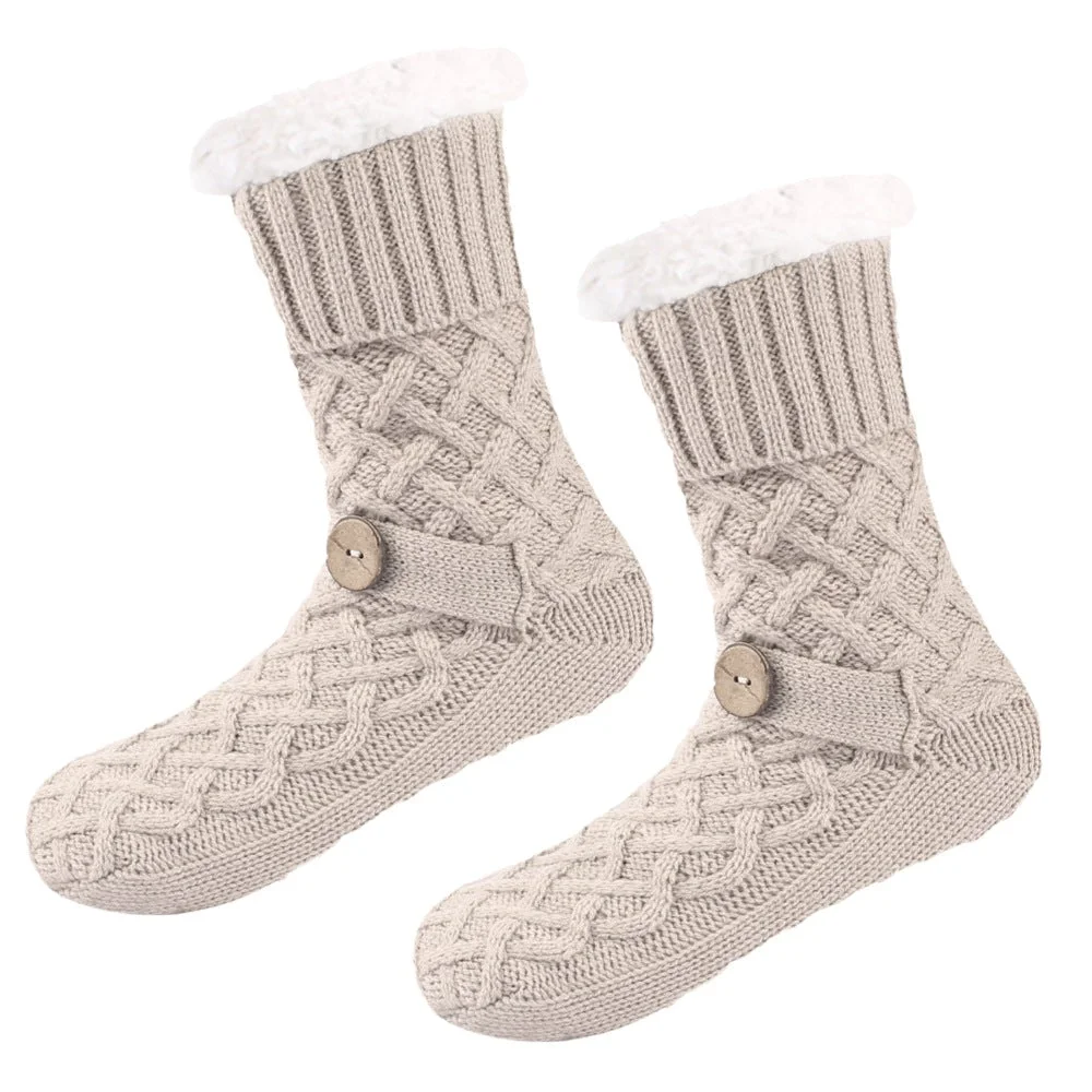 Christmas Woman Sherpa Button Padded Socks