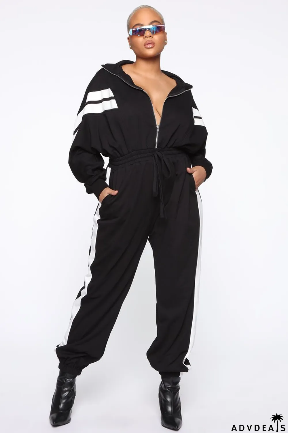 Striped Printed Patchwork Loose Jumpsuit