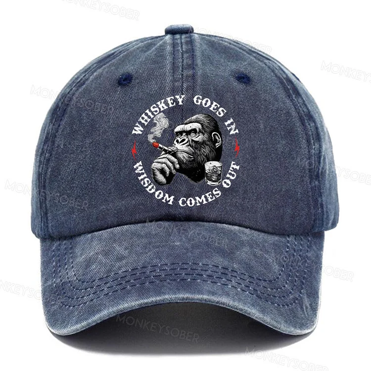 Whiskey Goes In Wisdom Comes Out Washed Baseball Caps