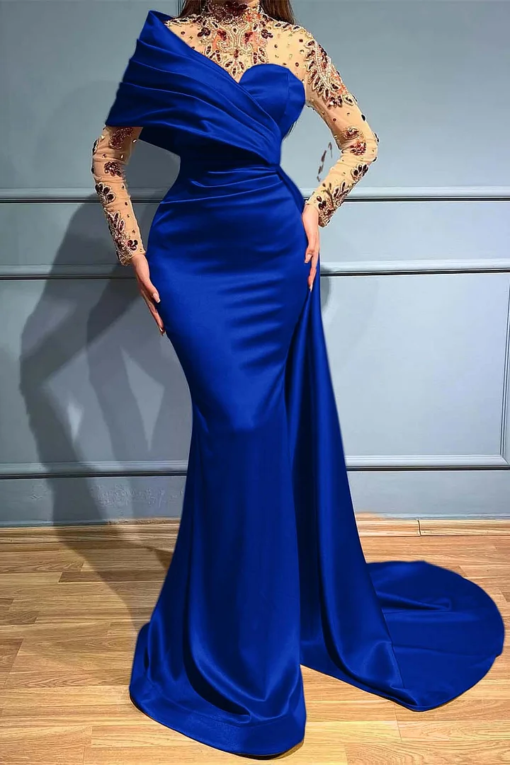 chinese dress ladies Luxury Pink Crystal Beaded Mermaid Evening Dress with Overskirt LA73143 Pink / 12 main image 1