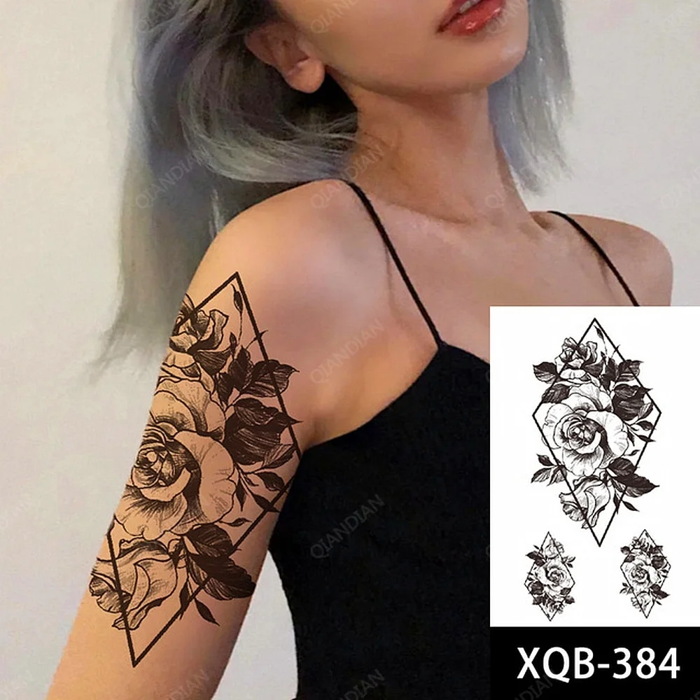 Sdrawing Flower Rose Women Waterproof Temporary Tattoos Fake Stickers Body Arm Cool Art Big Hipster Sexy Colorful Skeleton Paws