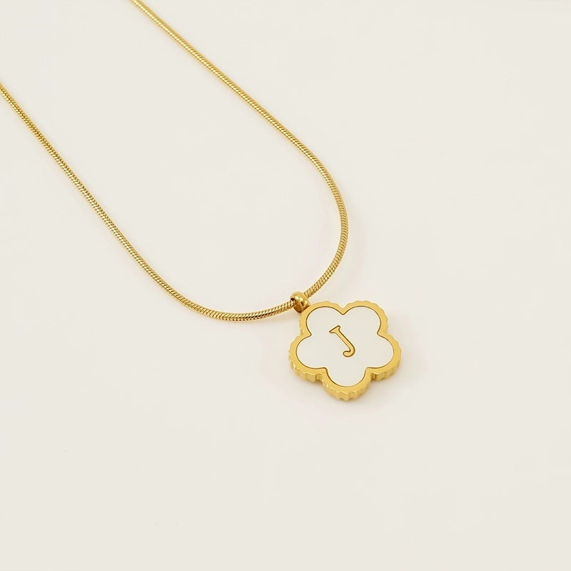 Basic Classic Style Letter Flower 304 Stainless Steel Shell 18K Gold Plated Plating Inlay Pendant Necklace