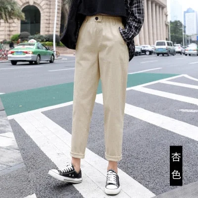 Beige High waist Casual Pants Women loose Spring Autumn 2019 New Women's Korean slim Harem pants Plus Size Nine pants 3XL