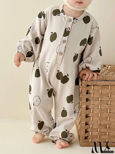 MidiSono - Printed Button Up Dropped Shoulder Jumpsuit