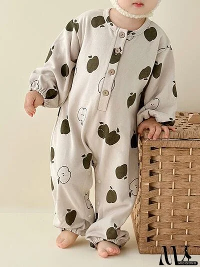 MidiSono - Printed Button Up Dropped Shoulder Jumpsuit