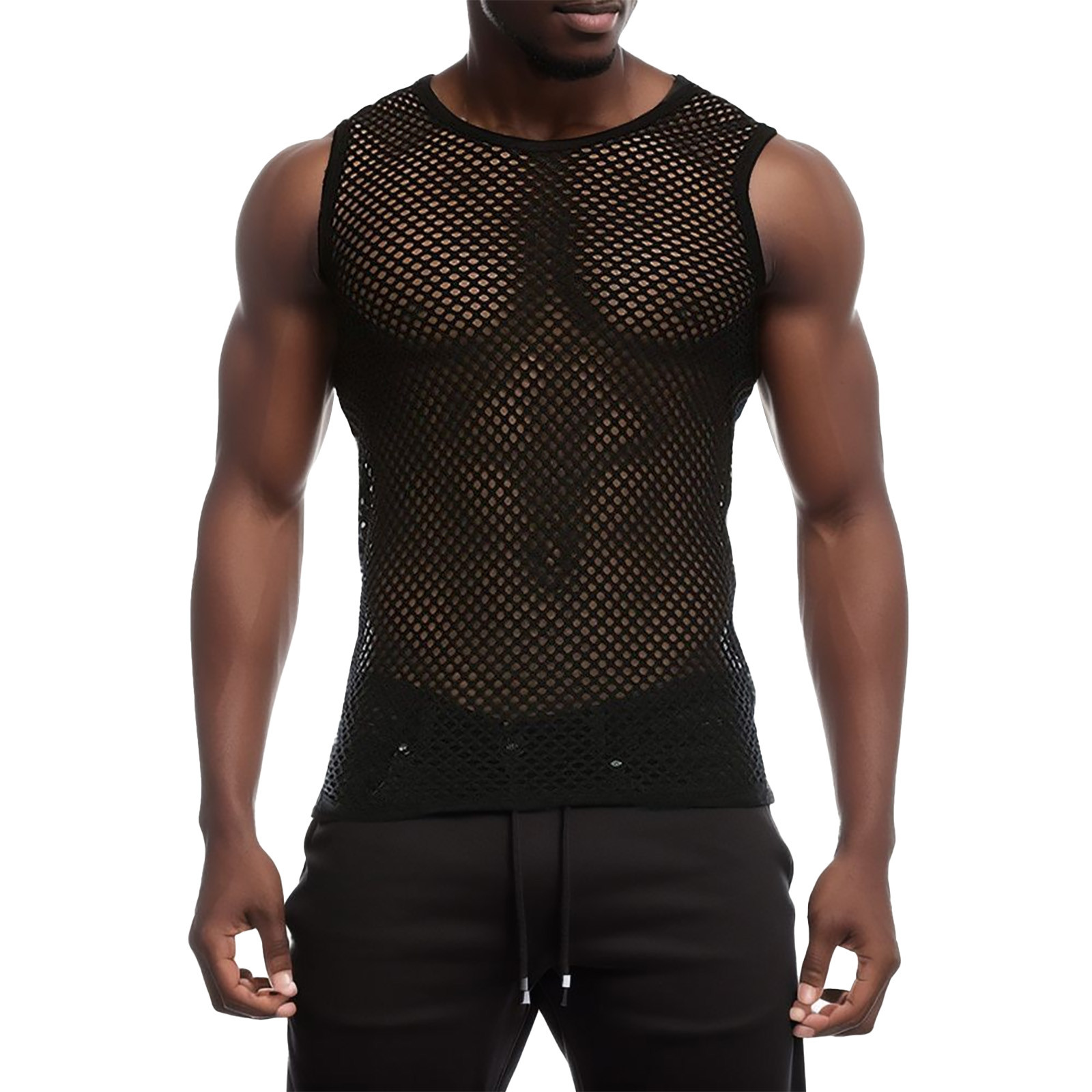 Victoryssuper Mesh Men'S Blouse Summer Tank Top Sleeveless Shirt Pullover Muscle Vest Blouses Casual  Breathable Male Vestes Ropa Hombre