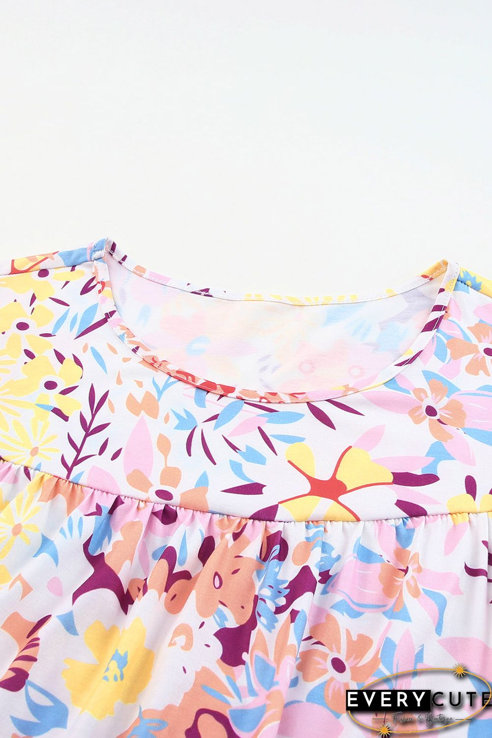 Multicolor Floral Print Ruffled Short Sleeve Plus Size Dress