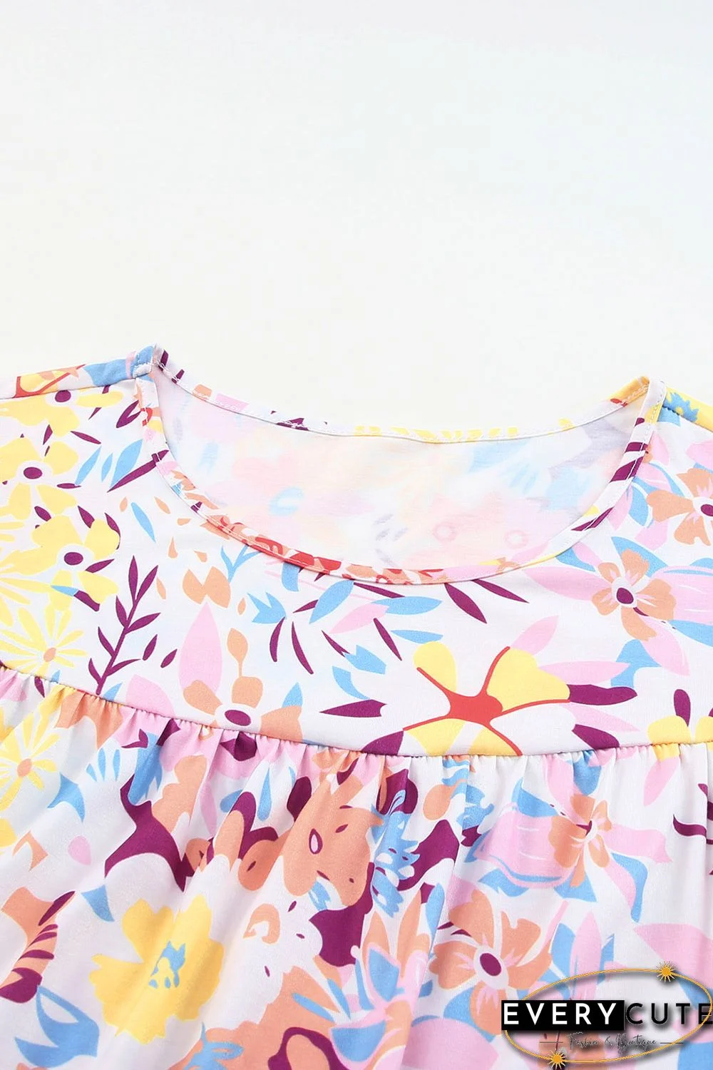 Multicolor Floral Print Ruffled Short Sleeve Plus Size Dress