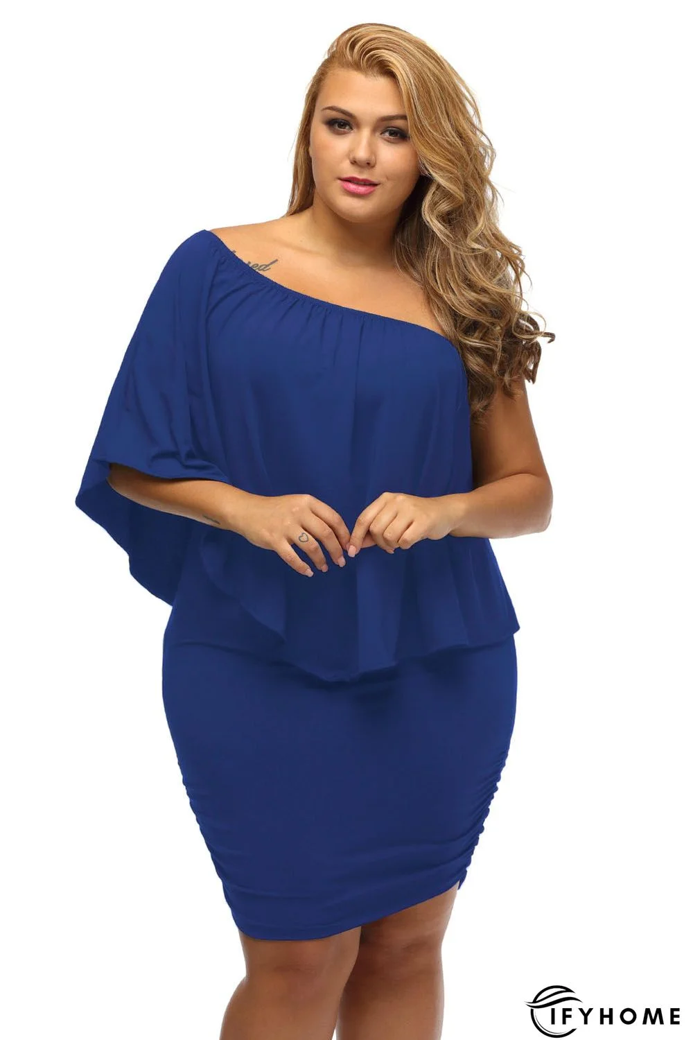 Plus Size Multiple Dressing Layered Blue Mini Poncho Dress | IFYHOME