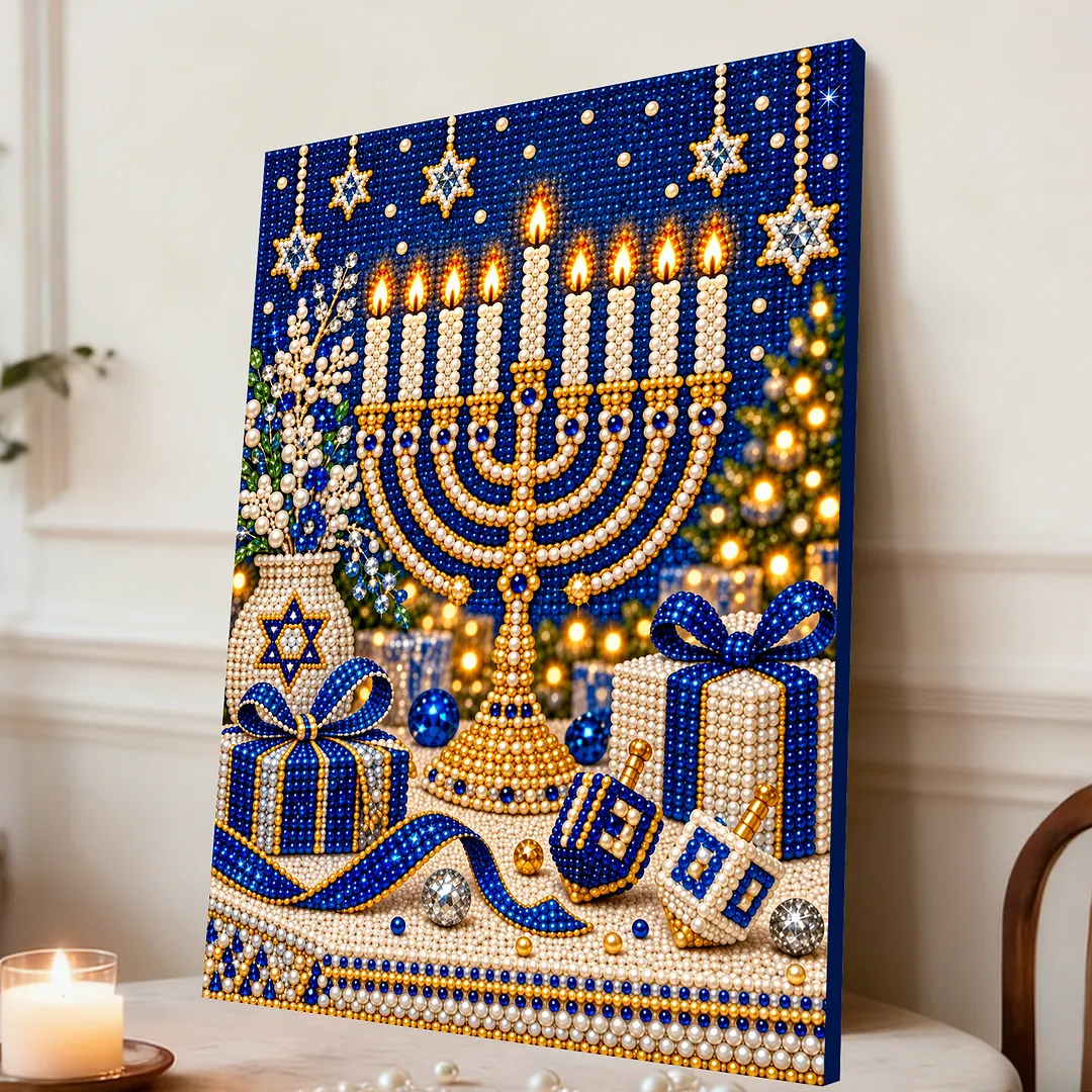 Framed Pearl Painting Kit DIY Hanukkah Menorah Bead Art 11.81x15.75in
