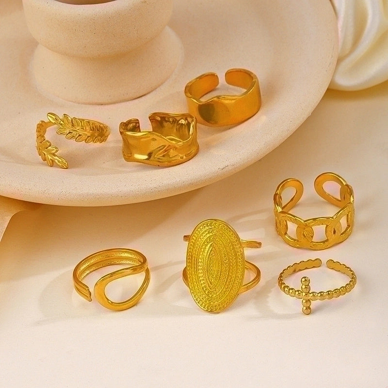 3 Pieces Basic Classic Style Geometric Leaf Stainless Steel Plating Open Rings