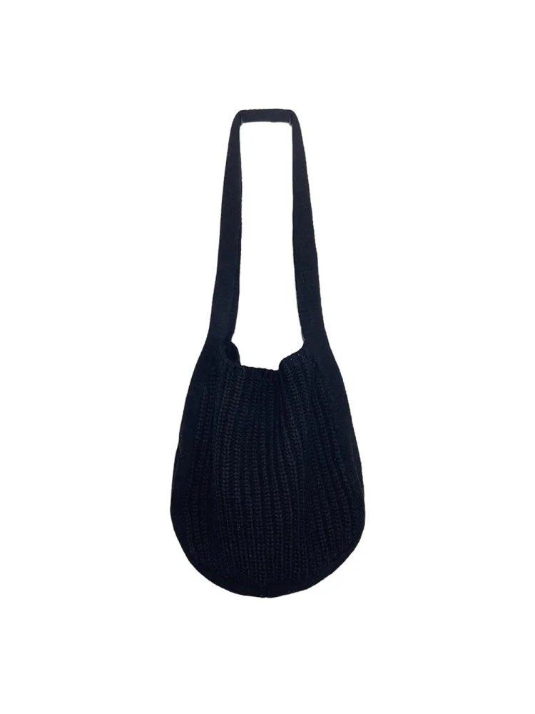 Retro Knitted Women Tote Bag Large Travel Shoulder Shopping Handbag (Black)