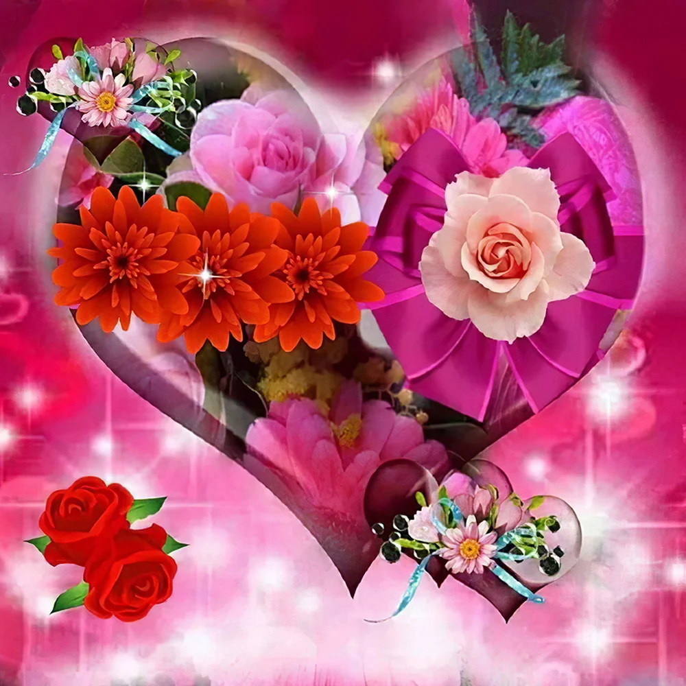 Diamond Painting - Full Round/Square Drill - Love Heart Rose(30*30 - 50*50cm)