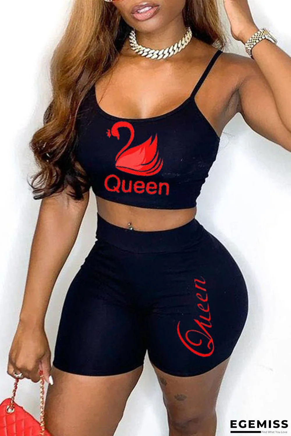 Black Sexy Casual Print Backless Spaghetti Strap Sleeveless Two Pieces | EGEMISS