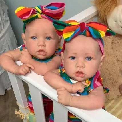 Collectible Lifelike Silicone Babies, 12'' Twins Reborn Rainbow Sisters Mini Reborn Toddler Dolls Girls Veda and Sariah 2024 -Creativegiftss® - [product_tag] RSAJ-Creativegiftss®