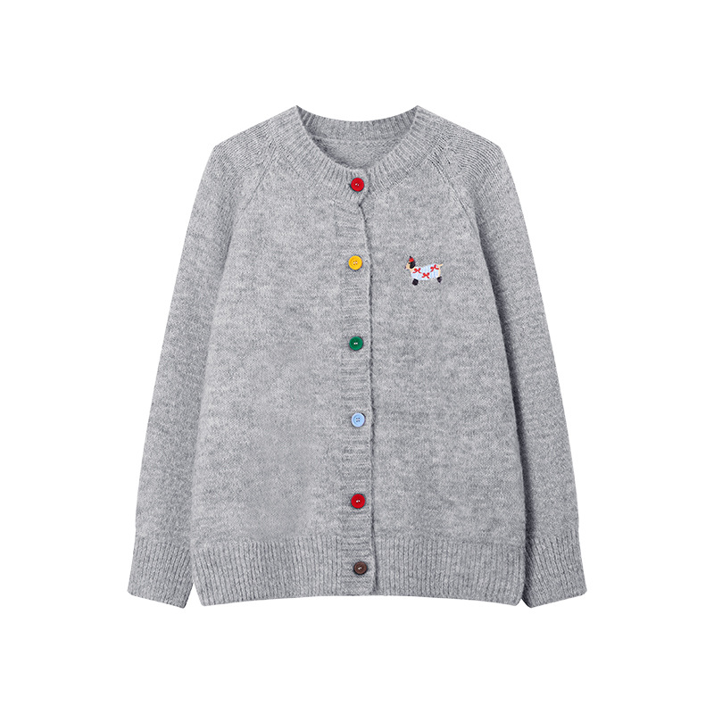 Luckwaveonline stylish dresses women 2025 Winter Soft Sweater Coat Cute Puppy Embroidery Round Neck Knit Cardigan Sweet Versatile Girl's Knitwear