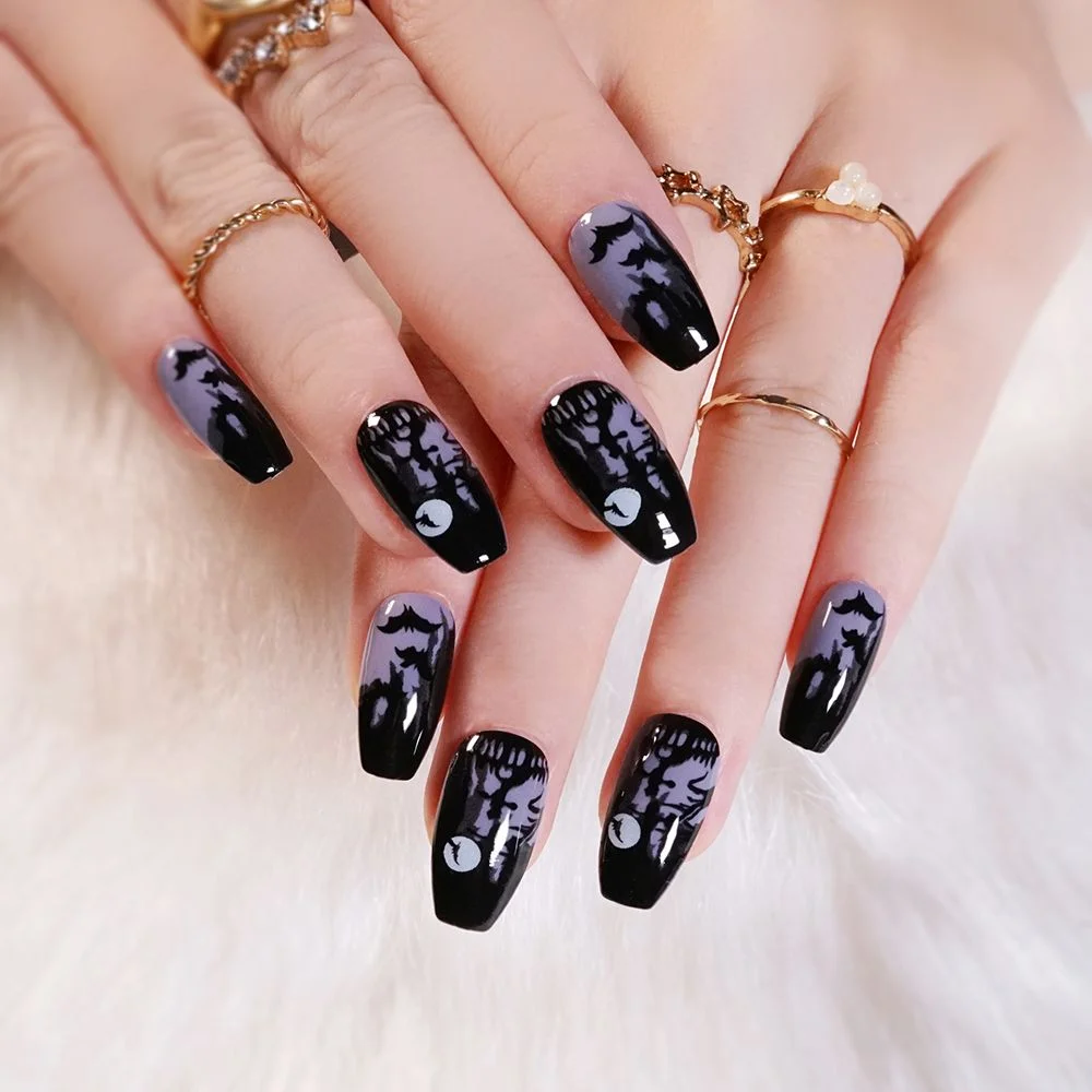 24pcs Mid-length Stiletto False Nail Detachable Halloween Style Nails Wearable Fake Nails Full Cover Nail Tips Press On Nails