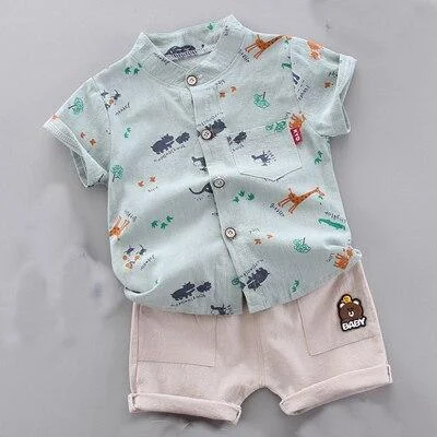 Baby Boy Clothing for Summer Infant Children Summer Soft Shirt + Shorts Child Costume 1 2 3 4 Years Kids Clothes Animal print