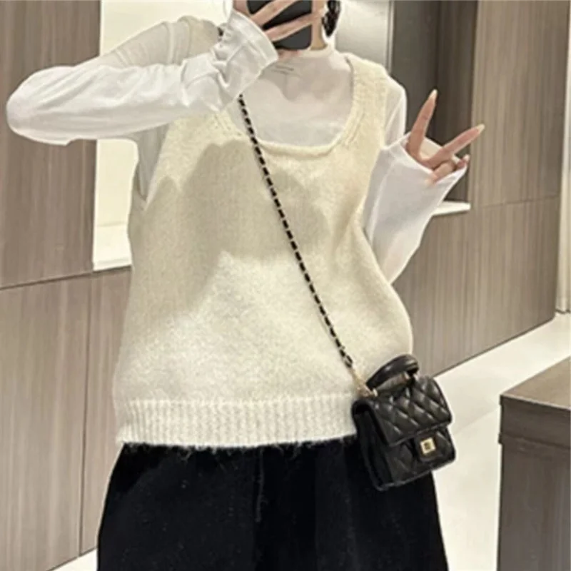 Churchf Churchf New Vest Fold Wear Short Sleeveless Jacket Jacket Korean U-Neck Knitted Vest Women
