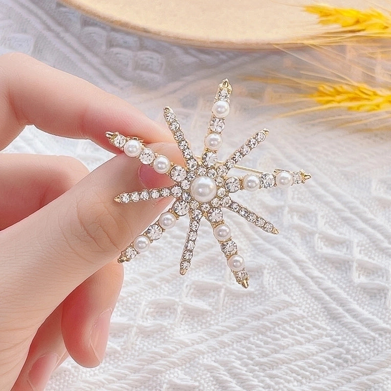 Fashion Pin Flower Alloy Plating Inlay Artificial Gemstones Pearl Women’S Brooches