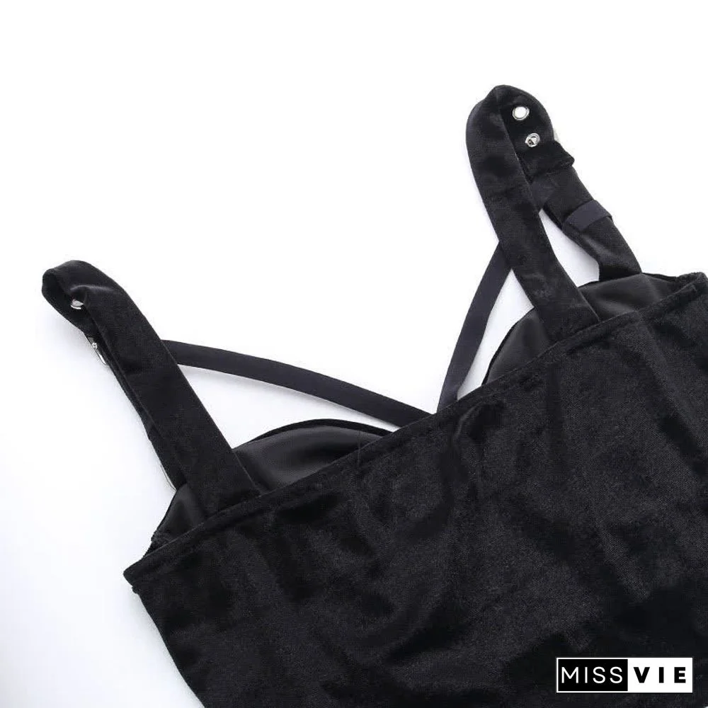 Gothic Cross Buckle Lace Hollow Out Crop Top