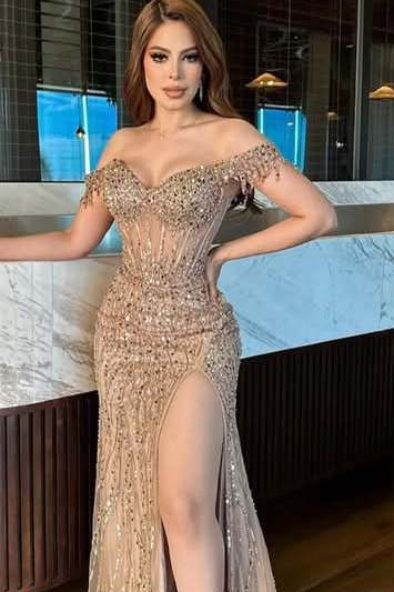 Lisliy Sleeveless Off-Shoulders Strapless Sweetheart Beads Mermaid Prom Dresses 